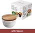 white Marble Base Wood Cover Salt Box with spoon Large Solid Natural Acacia lid white Marble base Elegant Design Decorative Boxes Big Capacity Salt Container Spice Cellar by jalz jalz