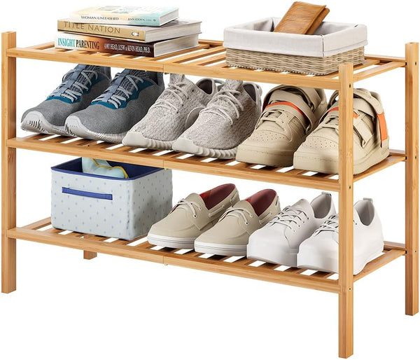 Furshus 3-Tier Bamboo Shoe Rack for Entryway, Stackable | Heavy Duty | Multi-Function,