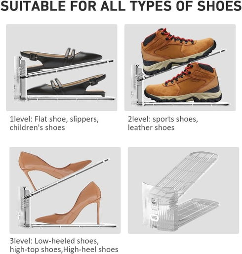 12 Pack 3.7''to 7.7'' 50%,Easy Clear Shoe Slots Organizer - Adjustable Height Shoe stackers for a pair of shoes ,Shoe