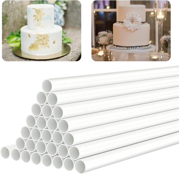 White Plastic Cake Dowel Rods - Tiered Cake Construction Support with 0.4 Inch Diameter (9.5 Inch Length)