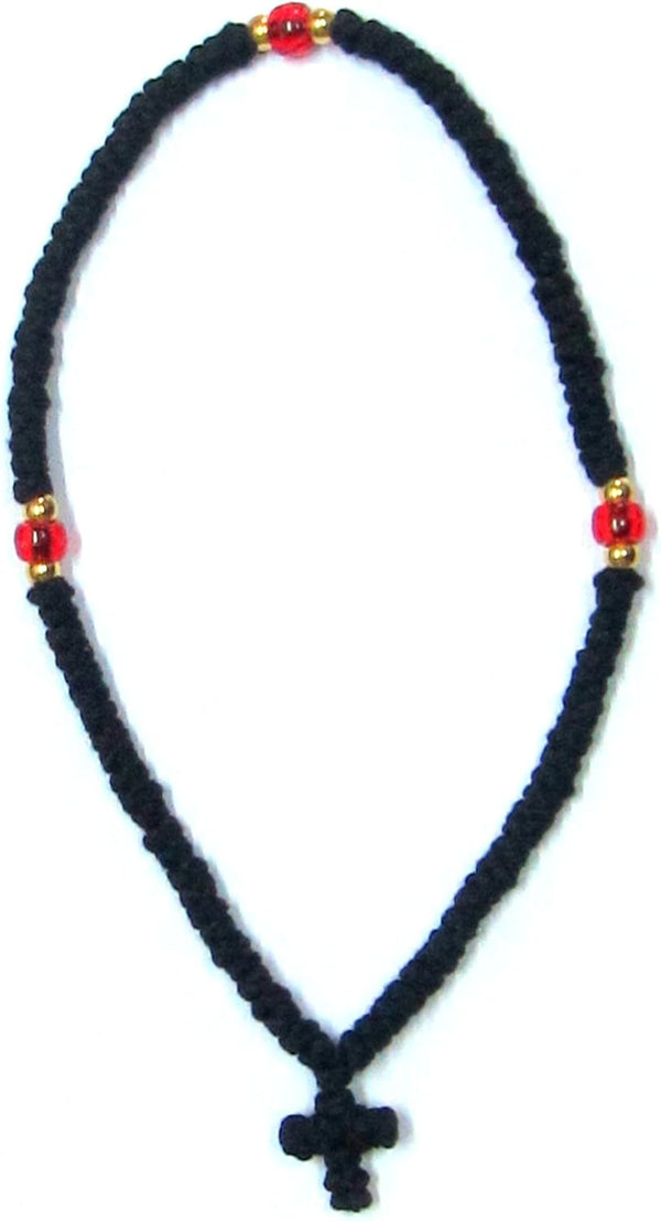 Handmade Blessed Christian Orthodox Komboskoini Prayer Rope - 100 Knots Wool Pendant, Black
