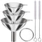 Kitchen Funnels Set for Bottles, 3pc Small/Medium/Large Stainless Steel Metal Funnels with 2 Cleaning Brushes