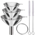 Kitchen Funnels Set for Bottles, 3pc Small/Medium/Large Stainless Steel Metal Funnels with 2 Cleaning Brushes