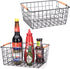 LeleCAT Wire Baskets with Wooden Handles, Set of 2 Storage Organizer Bins for Pantry, Closets, Bedrooms (Black)
