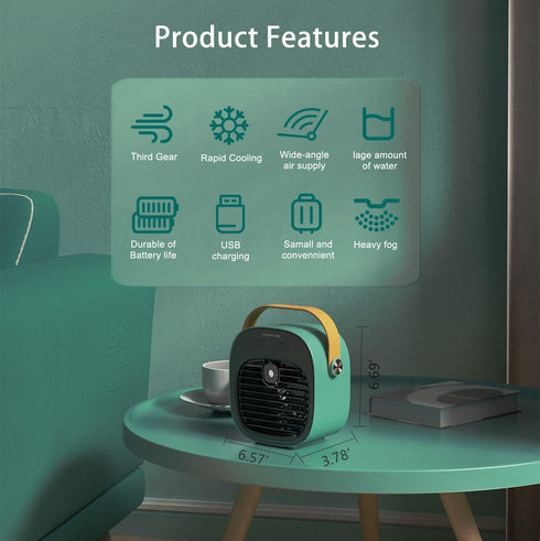 Portable Air Conditioner, 6000mAh Rechargeable Mini Air Conditioner, USB 3-Speed Silent Cooler for Desktop, Office,
