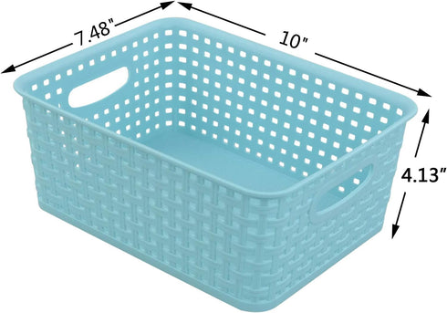 6-pack Plastic Weave Storage Basket, Small Basket, 10" x 7.48" x 4.13" in Blue and White