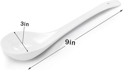 Kslong Pure White Ceramic Soup Ladle - Big Bone China Deep Porcelain Flatware, 9.4" x 3" Asian Soup Tureen Spoon
