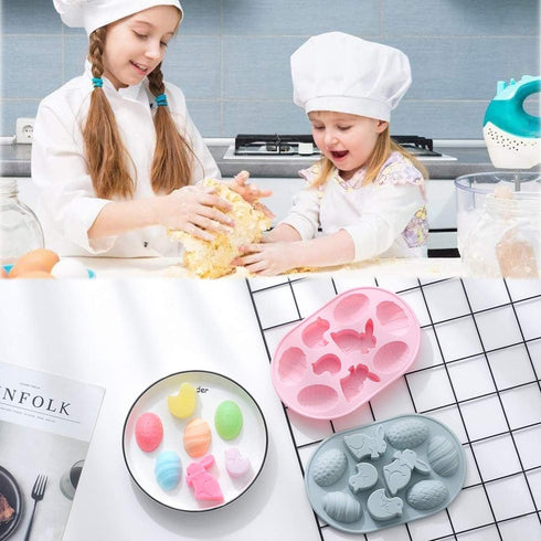 2 Pack Easter Rabbit Bunny Egg Silicone Molds, 3D Easter-theme Baking Mould Tray for DIY Baking Tool, Chocolate Cake