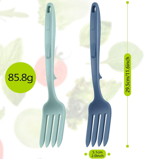 2 Pcs Silicone Flexible Fork, 11.6 Inch Heat Resistant Cooking Fork for Mixing Ingredients, Baking, Blue Series