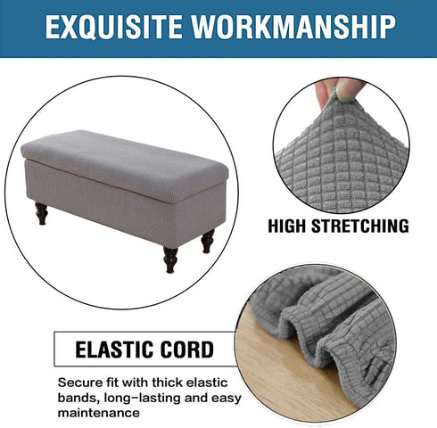 Lussenwert Ottoman Cover Rectangle, Stretch Jacquard Storage Ottoman Cover Rectangle Removable Storage Bench Cover