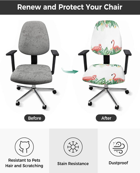 Summer Flamingo Office Chair Cover Stretchable Computer Chair Seat Cover Backrest Slipcovers, Green Botanical Tropical Plants Stretchable Rotating Desk Chair Seat Cushion Split Protectors by AMZRicher