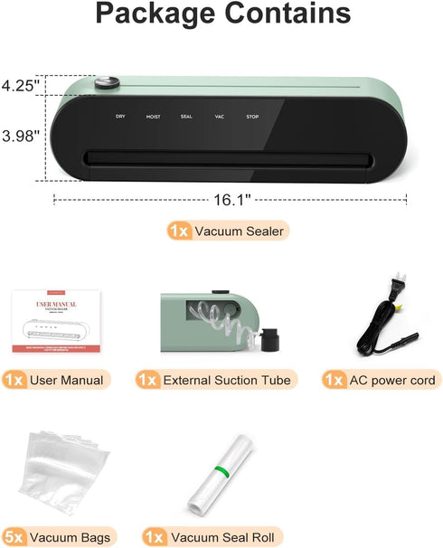 CROWNFUL Vacuum Sealer Machine - Automatic One Touch Food Sealer with Built-in Cutter, 1 Bag Rolls & 5 Bags