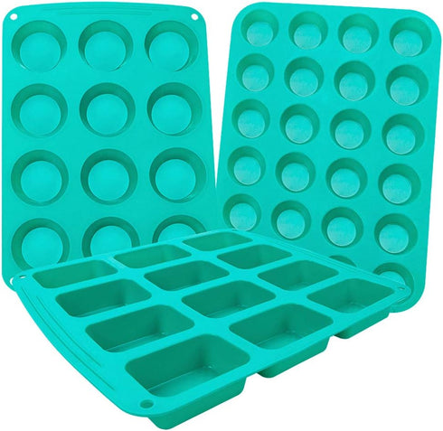 Webake Silicone Baking Pans Set of 3, Silicone Muffin, Mini Cupcake, and Brownie Pan Combo Set