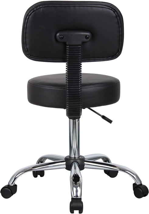 Boss Office Products Be Well Medical Spa Stool with Back, Vinyl, Black