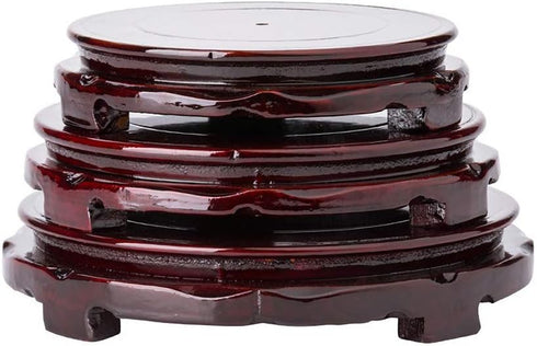 GOLDY&WENDY Brown Wood Oriental Style Round Veneer Base for Vase Lamp Teapot - Non-Rotatable Stable Home Decoration