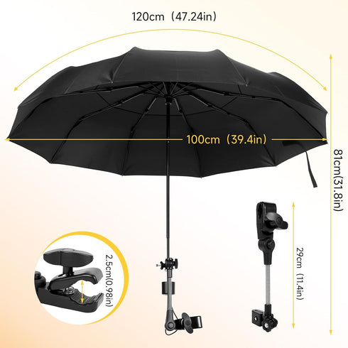 Tarswesi 360 50+ 100cm/39.4in Chair Umbrella with Universal Clamp, Double Canopy Sunshade, Adjustable Swivel, UPF UV