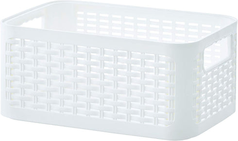 Superio Woven Plastic Storage Basket Box, 9 Quart, White - Wicker Home Organizer Shelf Bins for Closet, Handles