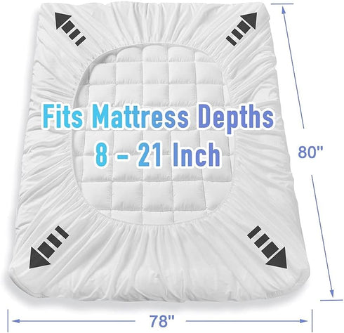 MATBEBY Quilted Fitted King Mattress Pad, Cooling Breathable Soft Pad, Stretches up to 21 Inch Deep, White
