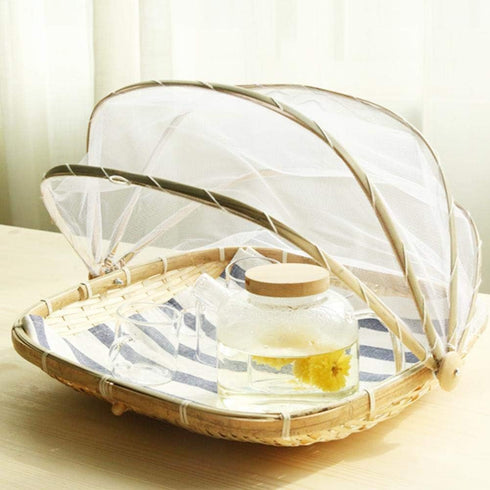 BESTCHANCEUS Hand Woven Bamboo Food Serving Tent Basket - Dustproof, Bug Proof, Rectangle 34CMx29CM for Meals