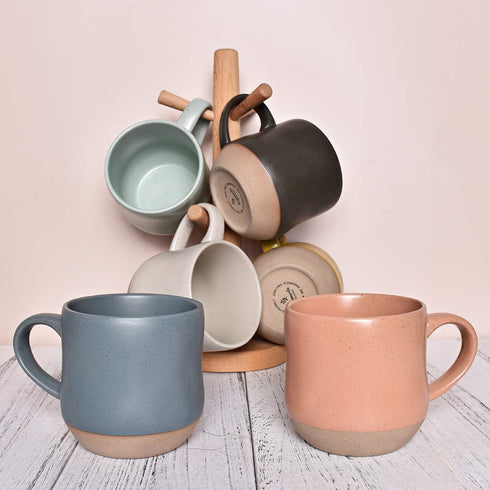 Bosmarlin Large Stoneware Speckled Coffee Mug, 17 Oz Ceramic Tea Cup, Dishwasher and Microwave Safe, Blue