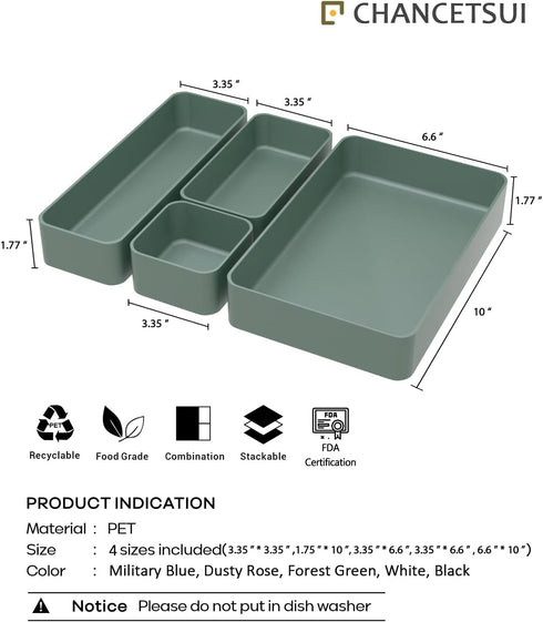 CHANCETSUI 9 Pcs Stackable Drawer Organizer Trays Set, Green Multifunctional Storage for Vanity, Bathroom & Office