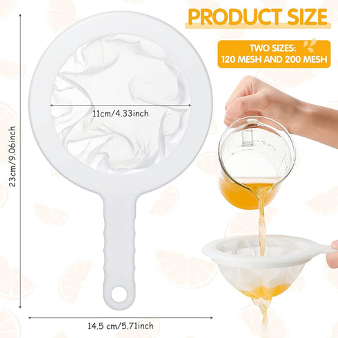 Zopeal 2 Pieces Ultra Fine Mesh Strainer, Nylon Food Juice Strainer with Handle for Kitchen, 120/200 Mesh