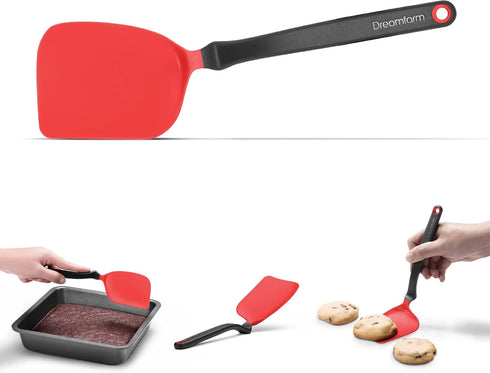 Dreamfarm Mini Chopula, 3-In-1 Flexible Kitchen Spatula for Flipping, Chopping, Serving, Safe for Non-Stick Pans, Red