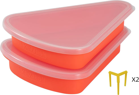 Reusable Silicone Leftover Pizza Slice Storage Container with Air-tight Lids-BPA Free,Fits Single Slice up to 16”,Save Space,Refrigerator organizer,2sets(2 Red)