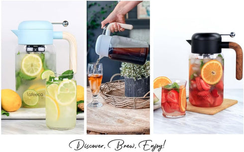 2000 ml 68 oz LAFEECA Iced Tea Maker and Infuser - Large Jug with Airtight Lid for Cold Brew - Stainless Dual Ultra
