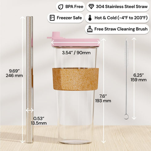 Dodoko Reusable Boba Cup with Straw, Iced Coffee & Smoothie Tumbler, 24 oz - Bubble Pink