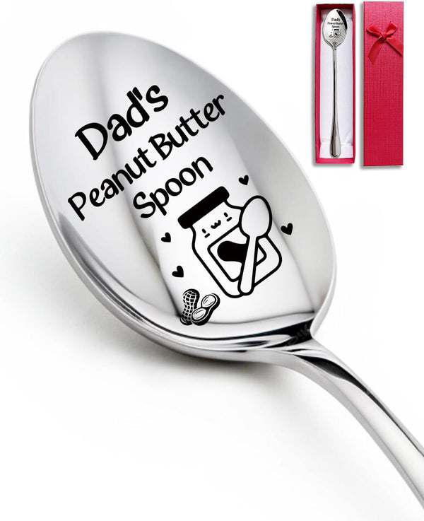 Dad's Peanut Butter Spoon, Funny Engraved Stainless Steel Dessert Spoon for Peanut Butter Lovers