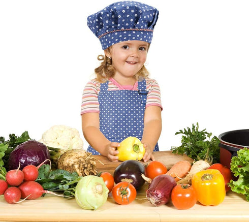 Set, 2 Kids Apron and Chef Hat Adjustable Cotton Child Aprons with Pockets Cute Girls Boys Kitchen Bib Aprons