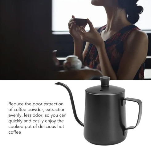 Pour Over Coffee Kettle - Stainless Steel Gooseneck Spout Coffee Tea Pot, 350ML Black with Lid