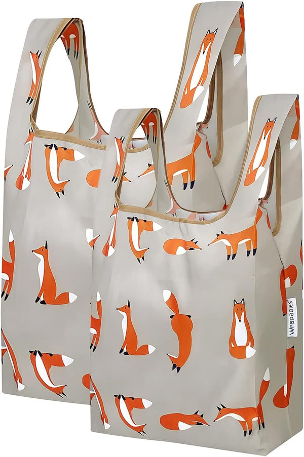 allydrew JoliBag Nylon Reusable Grocery Bag, 2 Pack, Foxes 1