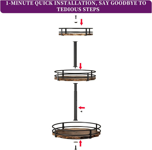 3-Tier Countertop Heavy-Duty Lazy Susan Organizer, Adjustable to Different Heights, Spice Rack, Upgraded Thickened