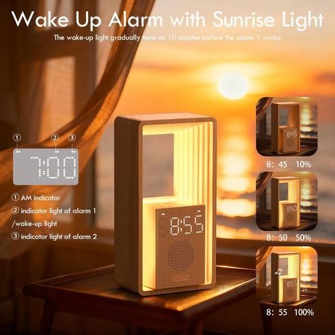 9 Dimmable WILIT Digital Alarm Clock, Sunrise Alarm Clock with Nightlight, Sleep Aid Sounds, White Noise Sounds