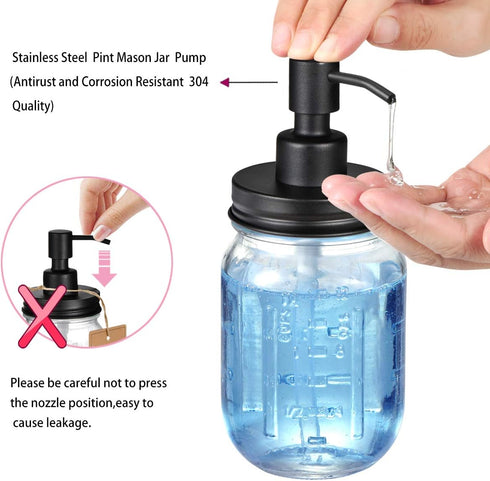 Mason Jar Bathroom Accessories Lids Set (4pcs) - Soap Dispenser, Toothbrush Holder, Apothecary Jars Lids - Black