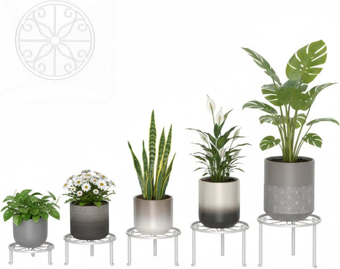 NQW 5 Pack Heavy Duty Rustproof Iron Flower Pot Stand Holder Indoor Outdoor Pot Stand Rack Decorative Round Flower