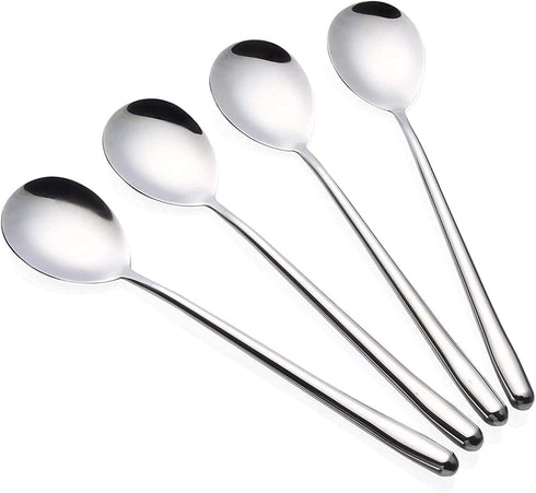 Stainless Steel Long Handle Soup Spoons, Korean Round Handle, Set of 4