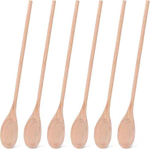 HANSGO 6PCS Long Handle Wooden Cooking Spoons, 14 Inch Large Tasting Spoons