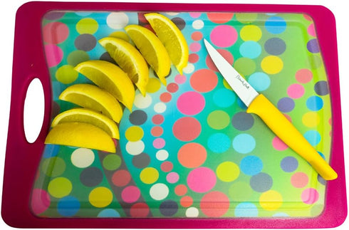 French Bull Easy Grip Multi-Size Cutting Board, Antimicrobial Plastic, Non Slip, BPA-Free, Dishwasher Safe, 14.5", Bindi