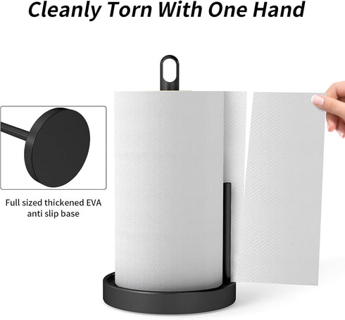 Countertop, Paper Towel Holder Black Paper Towel Holder with Anti Slip Weighted Base, Stainless Steel Heavy Duty