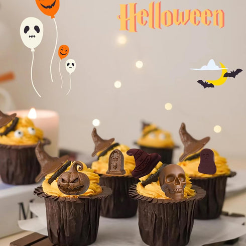 Halloween Silicone Molds for Baking, 3 Pack Chocolate Candy Molds, Pumpkin Skull Ghost Bat Silicone Mold