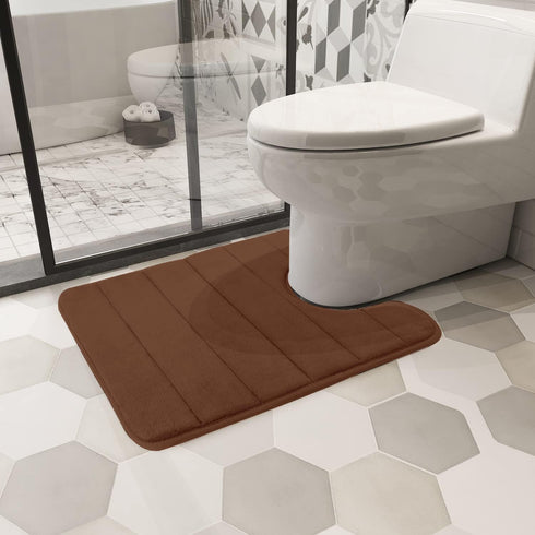 Yimobra Memory Foam Toilet Bath Mat U-Shaped, Soft and Comfortable, Super Water Absorbent, Non-Slip, Machine Wash and Easy to Dry for Bathroom Commode Contour Rug, 24 X 24 Inches, Brown by Yimobra