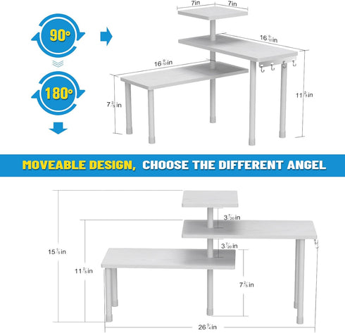 JayRex Bathroom Organizer Countertop Corner Shelf, 3 Tier Moveable Organizer for Makeup, Dresser Table, Desktop (White)