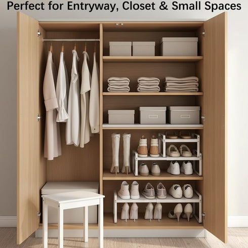 1-Tier (H:10"), 14.9"-23.6", Closet, Pack Expandable Metal Shoe Rack Adjustable Width Heavy-Duty Free-Standing Shoe