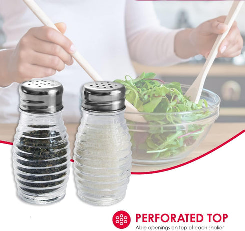 Home Basics Beehive-Style Glass Salt and Pepper Shakers (Silver) - 2 Piece Set with Easy Screw On Lids