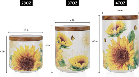 Sets Counter,Tea Set Set 3 Sunddo Sunflower Ceramic Canister for Kitchen Coffee Sugar Canister with Bamboo Lid