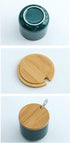 Simple Pure Color Ceramic Spice Jar, Seasoning Box with Bamboo Lid and Spoon, Sugar Bowl