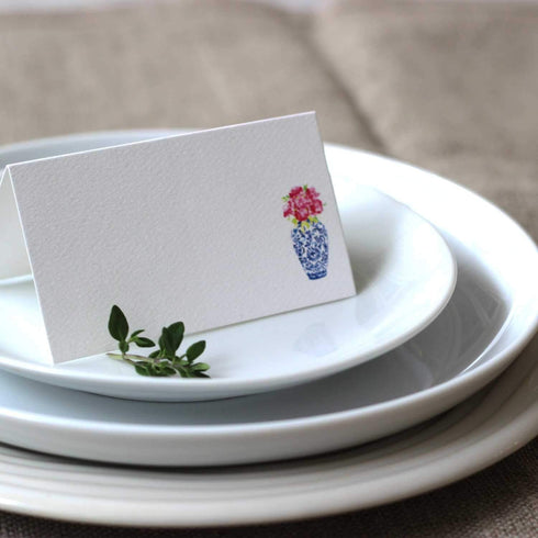 Nancy Nikko Place Cards with Blue and White Ginger Jar and Pink Flowers for Weddings, Showers, and Dinner Parties (12)